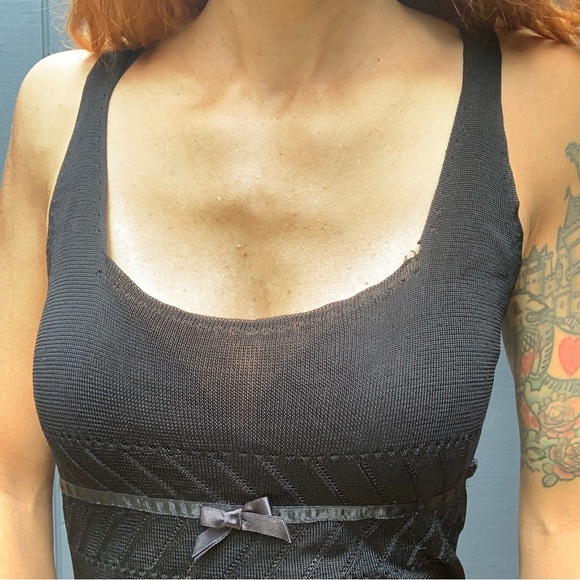 Y2K Guess Collection black semi-sheer dress with bow Sz M - Picture 6 of 7